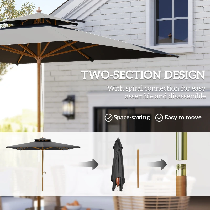 Outsunny 3 m Square Garden Parasol - Black
