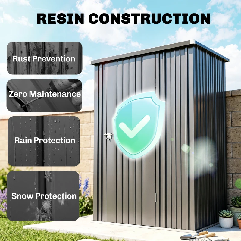 Outsunny 5.3 x 3.1ft Corrugated Steel Garden Shed - Black