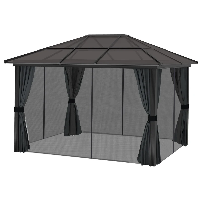 Outsunny 3 x 3.6m Hardtop Aluminium Gazebo - Black and Grey