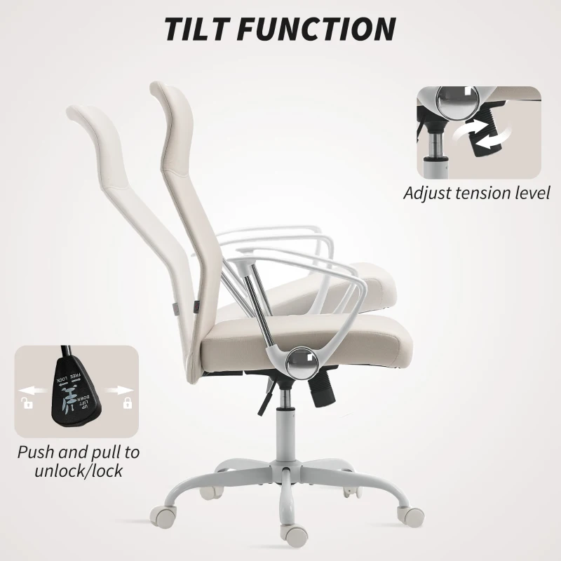 HOMCOM Fabric High Back Office Chair - Cream White