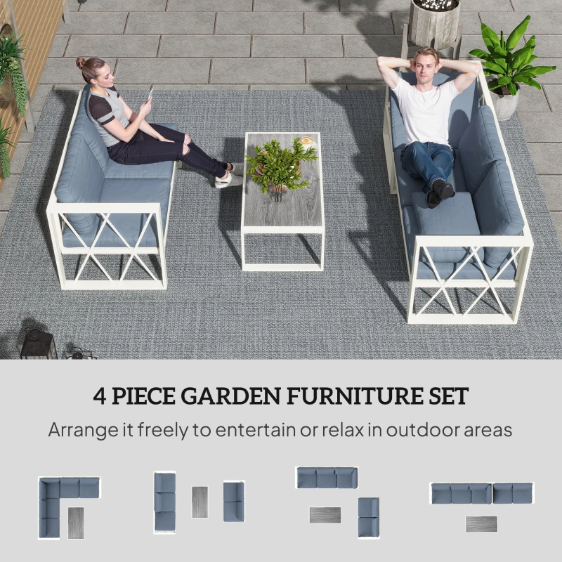 Outsunny Four-Piece L Shaped Garden Furniture Set with 5-Level Adjustable Lounger - Grey