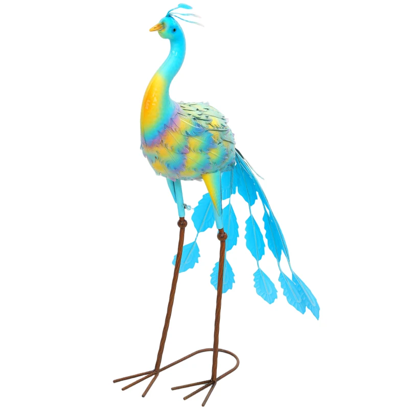 Outsunny Peacock Garden Statue, Standing Garden Ornament, Metal Garden Gift with Stakes for Patio Pond Landscape Decoration, Multi-Colour