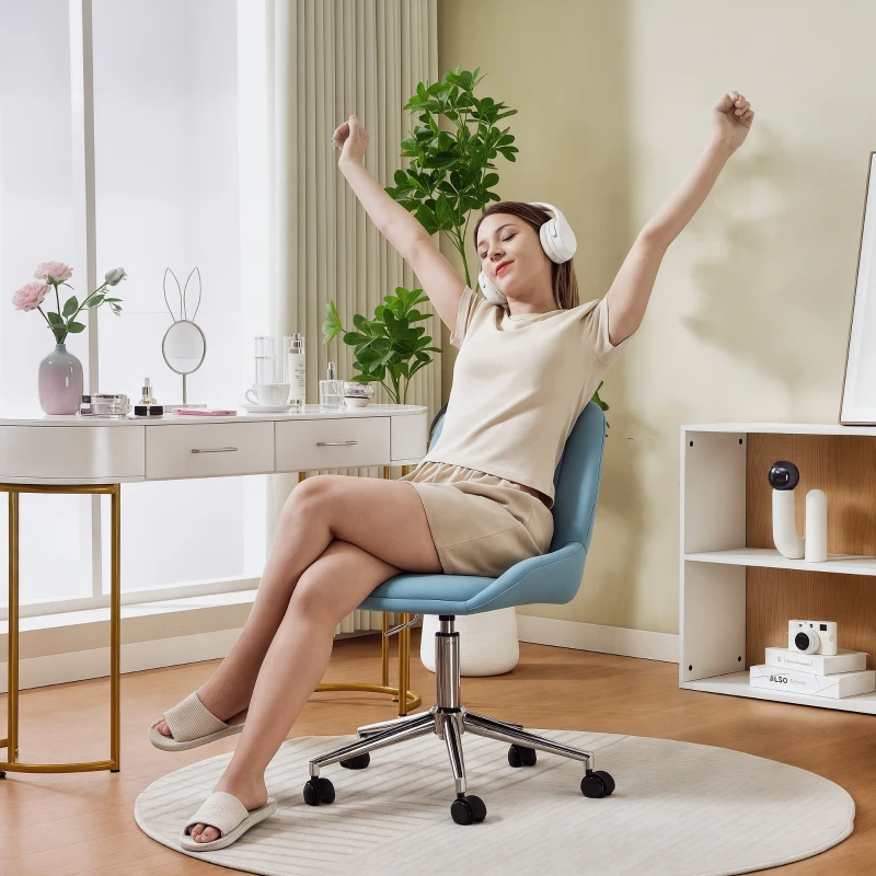 HOMCOM Sedia per Scrivania ad Altezza Regolabile con 5 Rotelle, in Silicone PU, Schiuma e Acciaio, 52x58x80-90 cm, Blu