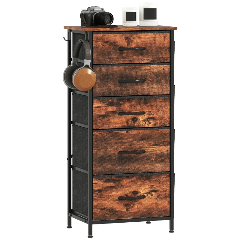 HOMCOM Chest of Five Fabric Drawers - Rustic Brown