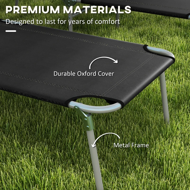 Outsunny Foldable Sun Lounger Set of 2 with Sun Shade & Adjustable Backrest - Black