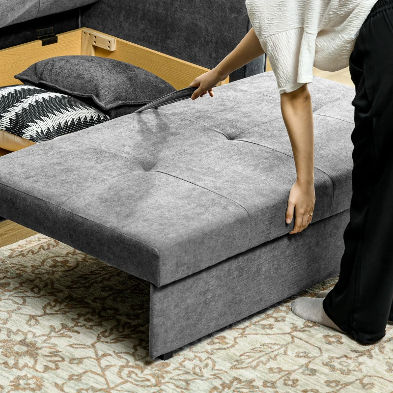 HOMCOM Snow Flannel Two-Seater Sofa Bed, with Storage - Grey