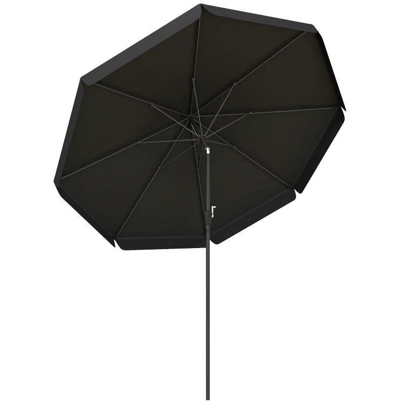 Outsunny 2.7m Patio Parasol Garden Umbrellas with Aluminium Pole, UPF 50+ Outdoor Sun Shade Table Umbrella with Tilt, Crank, 8 Ribs, Ruffles,, Black