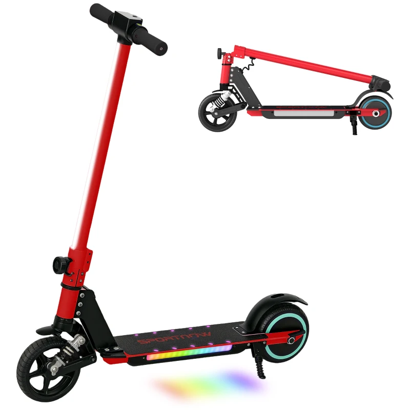 SPORTNOW Folding Electric Scooter for Kids, with Dual Brakes, Front Suspension, LED Colourful Lights, Red