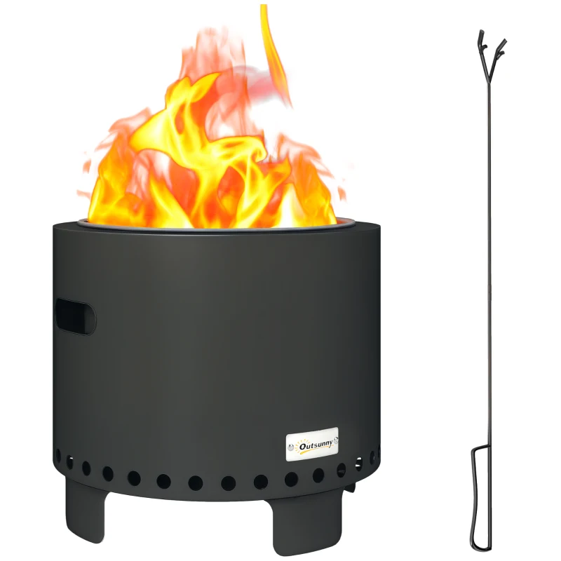 Outsunny Smokeless Steel Fire Pit, with Poker - Grey