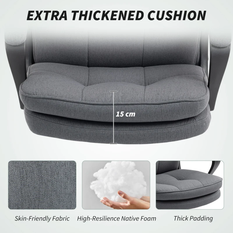 HOMCOM Double Padded Linen-Look Office Chair - Charcoal Grey