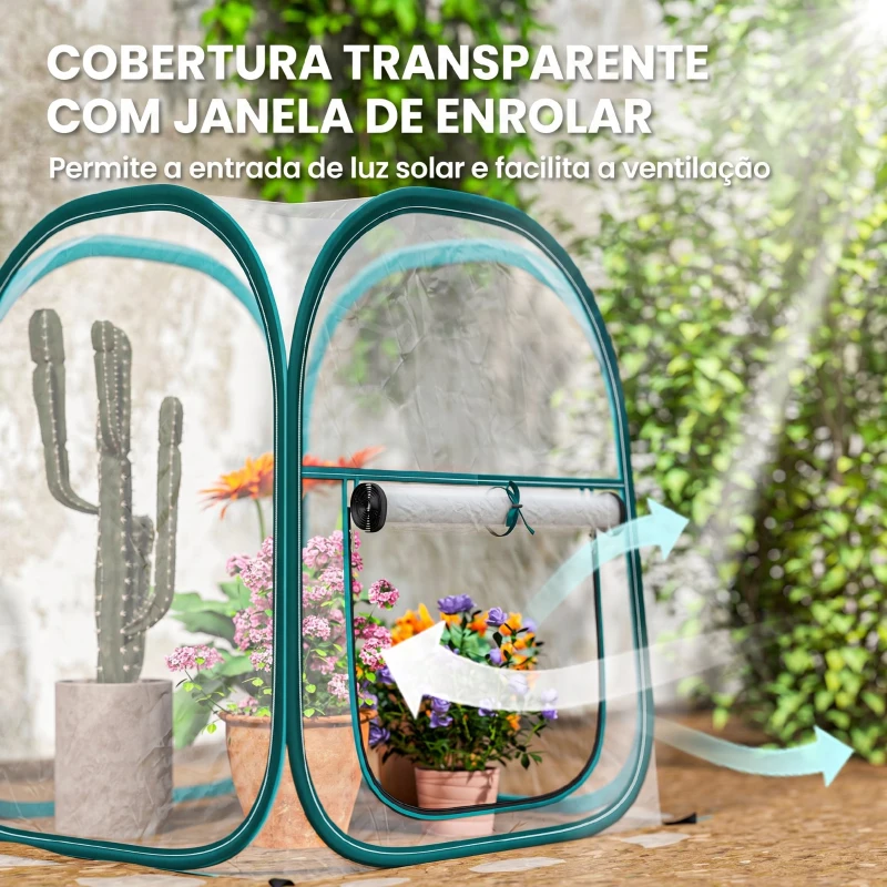 Outsunny Mini Estufa Dobrável Pop-up para Exterior com Porta Enrolável e Cobertura Transparente