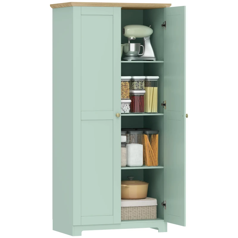 HOMCOM Kitchen Cupboard, 172cm Freestanding Storage Cabinet with Doors and Shelves, Light Green