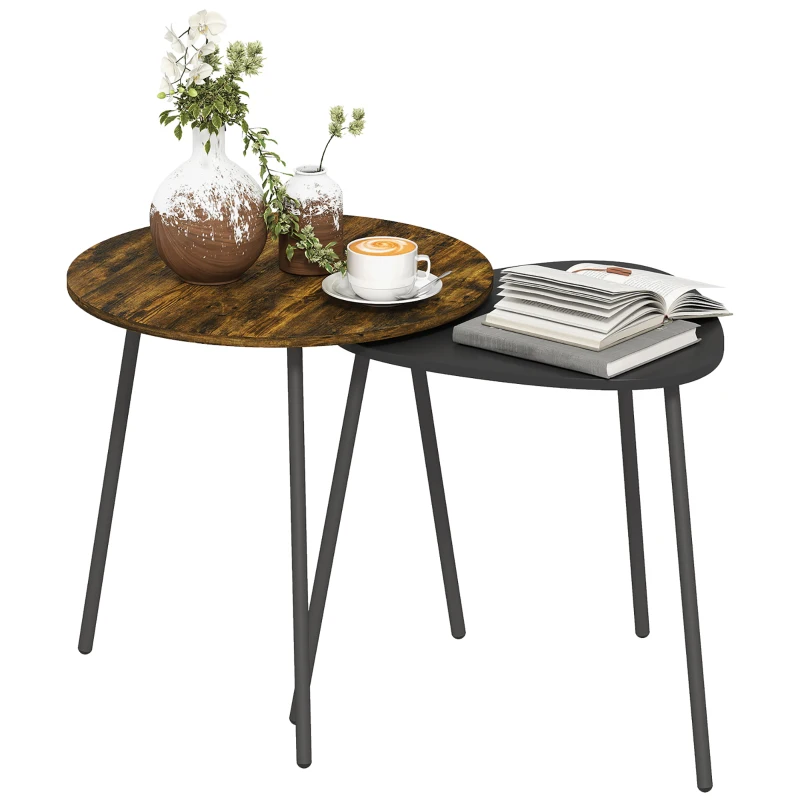 HOMCOM Nesting Side Table Set of 2 - Rustic Brown