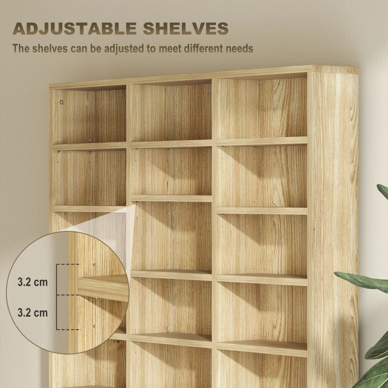 HOMCOM CD Storage Unit with Adjustable Shelves, 102 x 195 cm, Oak Tone