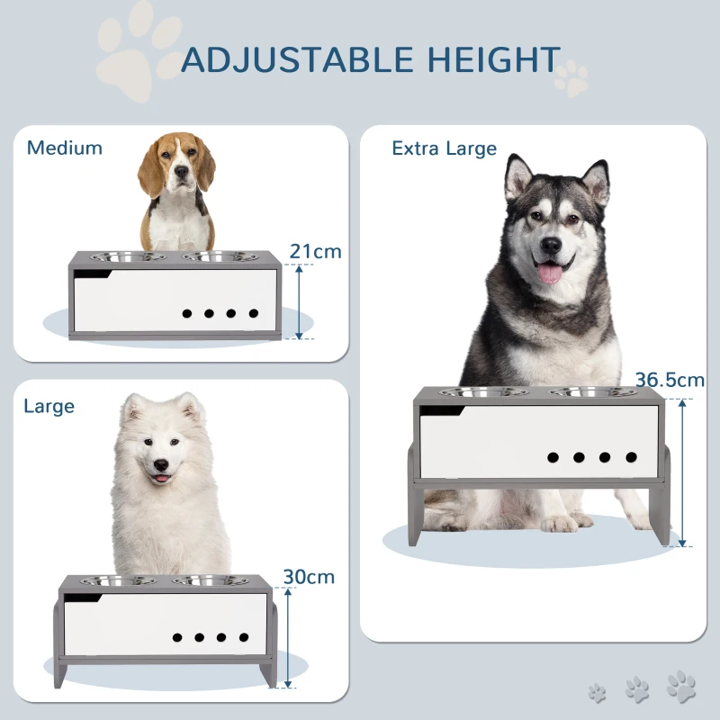 PawHut 3 Height Adjustable Raised Dog Bowls, Dog Feeding Storage Station w/ Slow Feeder Mat, 2 Stainless Steel Bowls