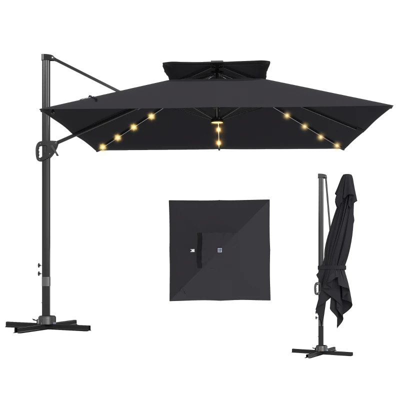 Outsunny Multi-Angle LED Light Parasol Umbrella - Black