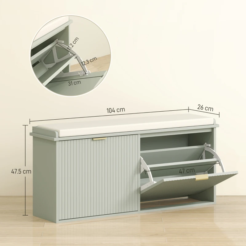 HOMCOM Elegant Ten Shoe Bench, with Top Seat - Green