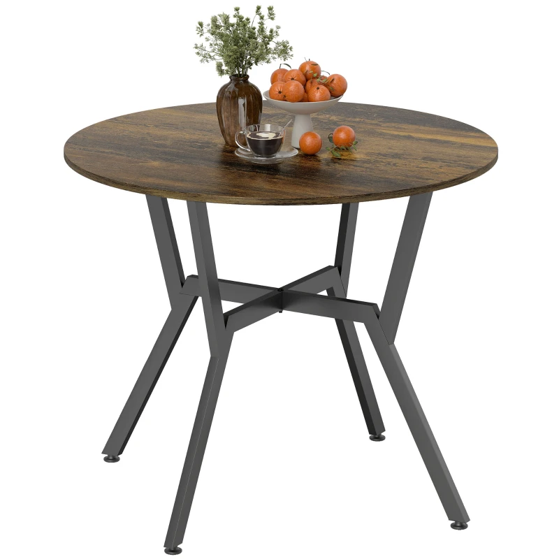 HOMCOM Dining Table, Round Kitchen Table with Black Legs, Anti-slip Foot Pads for Living Room, Dining Room 90 x 76 cm, Rustic Brown