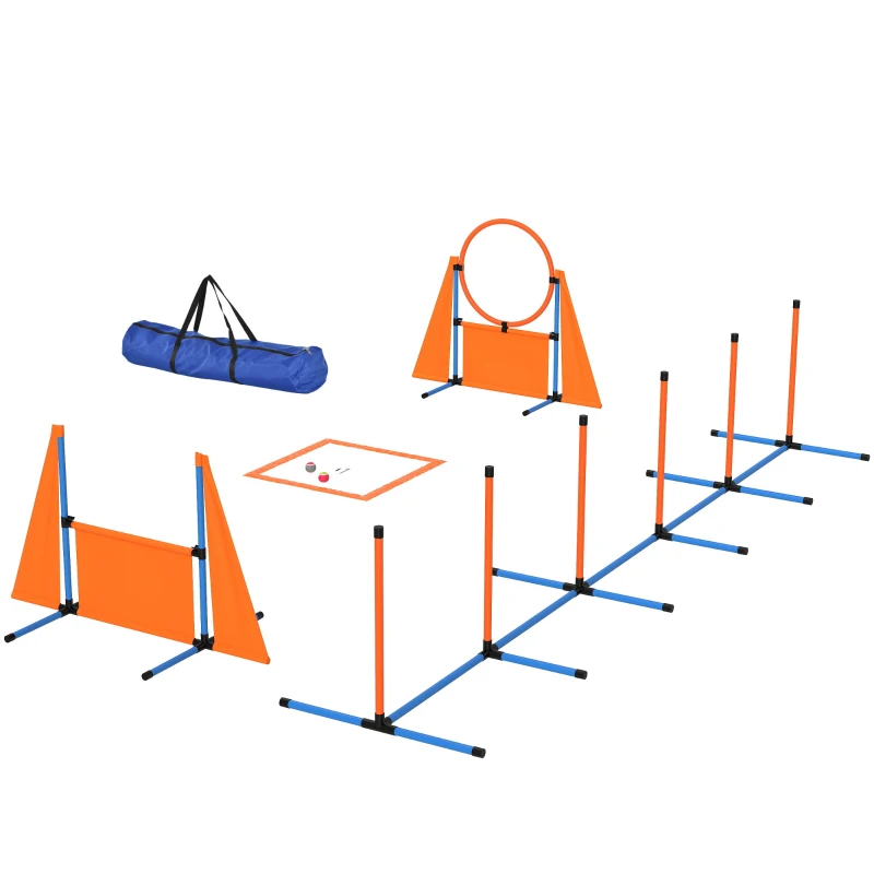 PawHut 6-Piece Dog Agility Equipment Set with Weave Poles, Jump Ring, Hurdle, Pause Box, Bag, Orange