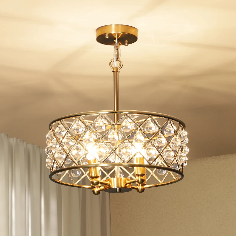 HOMCOM 51 Crystallite Four-Bulb Chandelier - Gold-Tone
