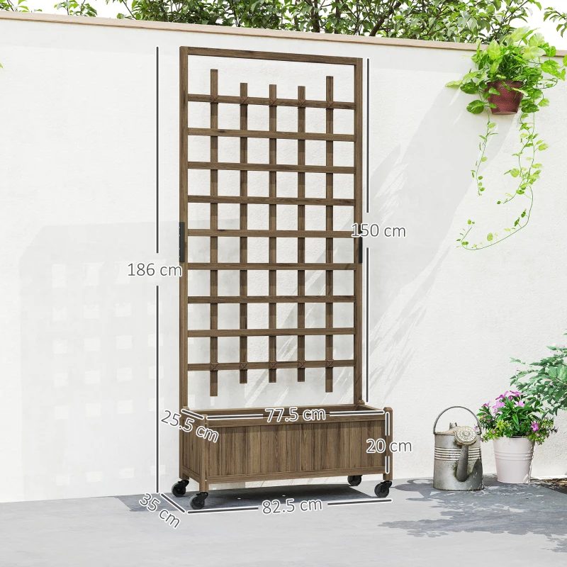 Outsunny Wooden Trellis Planter, Raised Garden Bed with Wheels, to Climb and Grow Vegetables, Herbs and Flowers, Brown