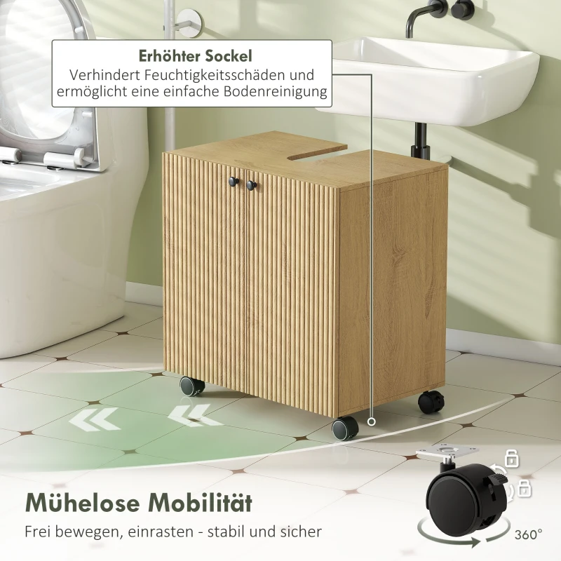 HOMCOM Waschbecken-Unterschrank für Badezimmer, 3-stufiges Regal, Räder, Holz