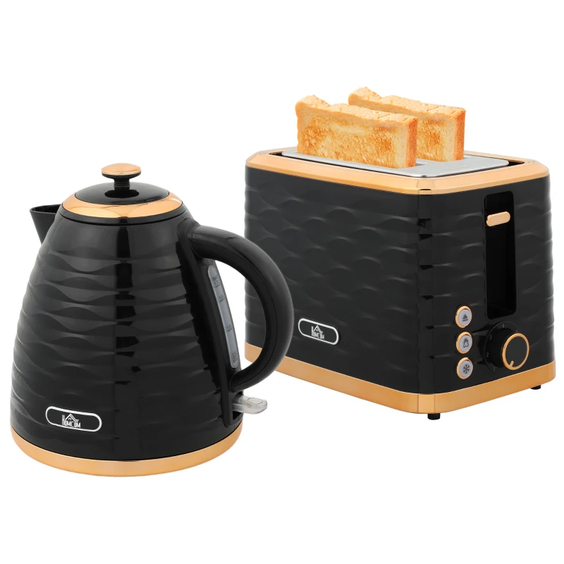 HOMCOM 3000W 1.7L Rapid Boil Kettle & 2 Slice Toaster, Kettle and Toaster Set with 7 Browning Controls and Crumb Tray, Black