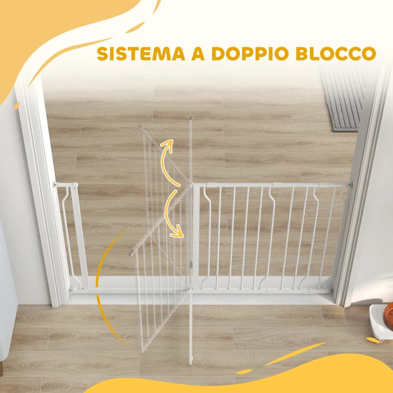 PawHut Cancelletto di Sicurezza per Cani in Acciaio e ABS, Estensibile 75-145cm per Scale e Porte, Bianco