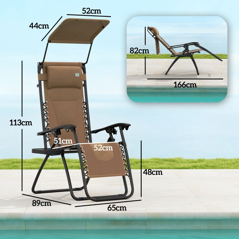 Outsunny Zero Gravity Lounger Chair Set of 2, Folding Reclining Patio Chair with Shade Cover, Cup Holder, Soft Cushion and Headrest for Poolside, Camping, Coffee