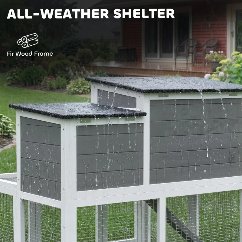 PawHut Wooden Rabbit Hutch, Indoor Outdoor Bunny Cage with Waterproof & Openable Roof, Pull Out Tray and Ramp, Guinea Pig Hutch