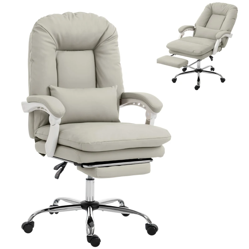 HOMCOM Ergonomic Executive Office Chair, Velvet Reclining Desk Chair with Lumbar Support, Footrest, Plush Thick Cushion, Khaki