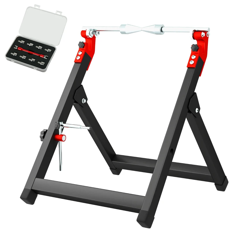HOMCOM Foldable Motorcycle Wheel Balancer Truing Stand with Spoke Wrench, Steel Bike Tyre Rim Balancing Stand with Aluminium Shaft, Fits Wheels up to 23" in Diameter, 5" in Width, Black