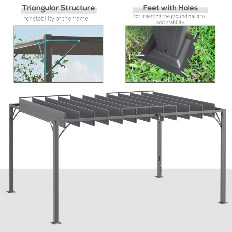 Outsunny 4 x 3(m) Outdoor Pergola with Retractable Roof, Aluminium Louvered Patio Gazebo Canopy for Garden, Patio, Grey