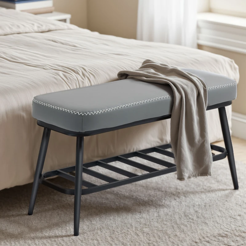 HOMCOM PU Leather Shoe Storage Bench - Grey