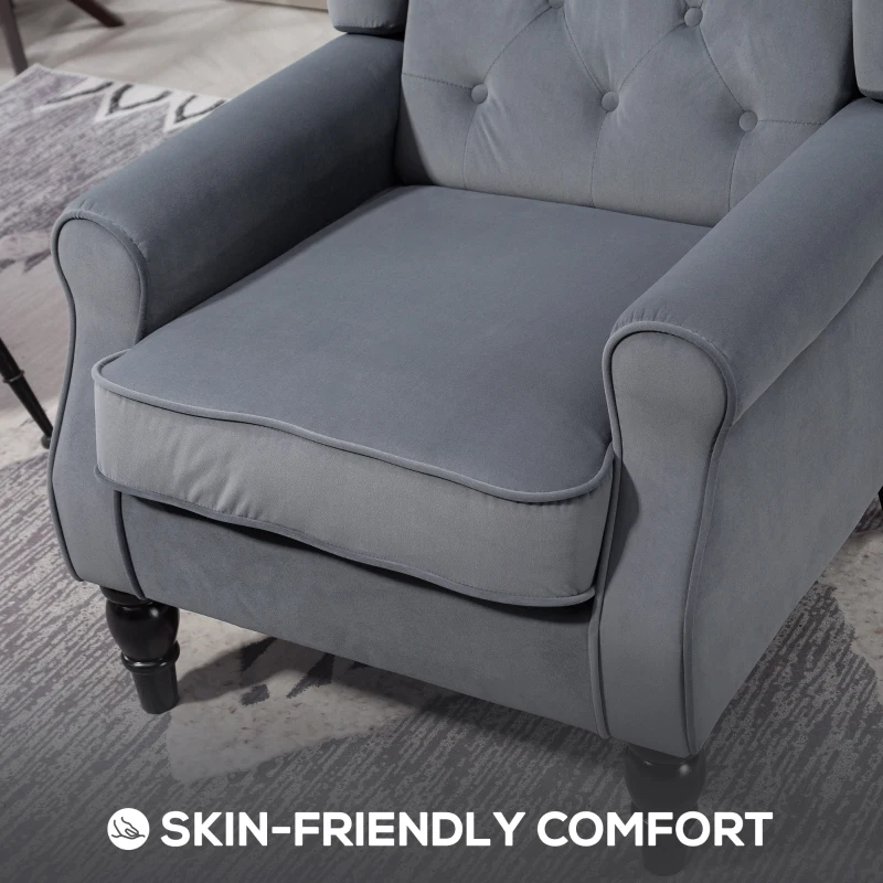 HOMCOM Wingback Accent Chair, Retro Upholstered Button Tufted Occasional Chair for Living Room and Bedroom, Grey