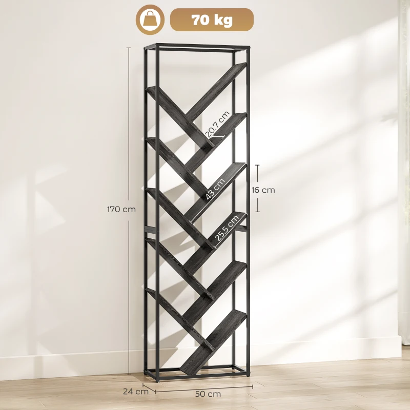 HOMCOM 10 Shelf Industrial-Style Bookshelf - Black/Grey