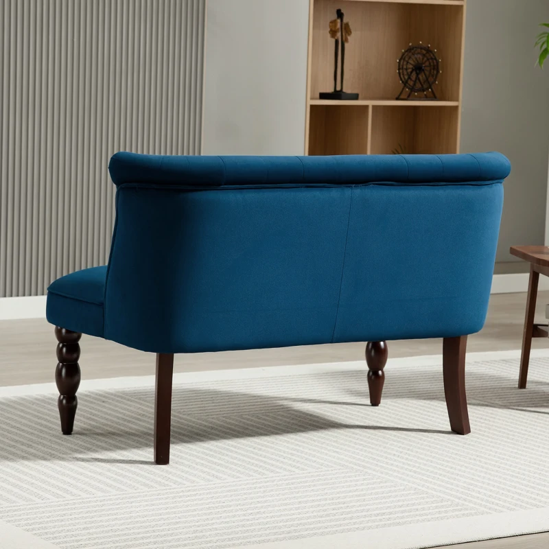 HOMCOM Velvet 2 Seater Sofa, Button Tufted Wingback Loveseat with Rubber Wood Legs for Living Room, Bedroom, Dark Blue