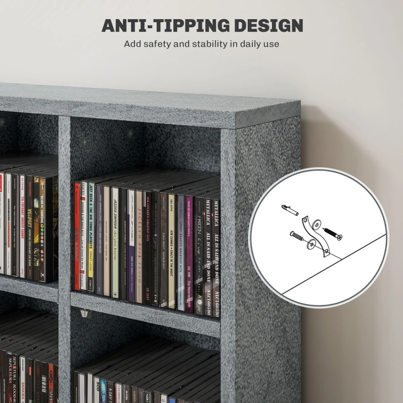 HOMCOM CD Storage Unit with Adjustable Shelves, 89 x 130.5 cm, Cement Grey