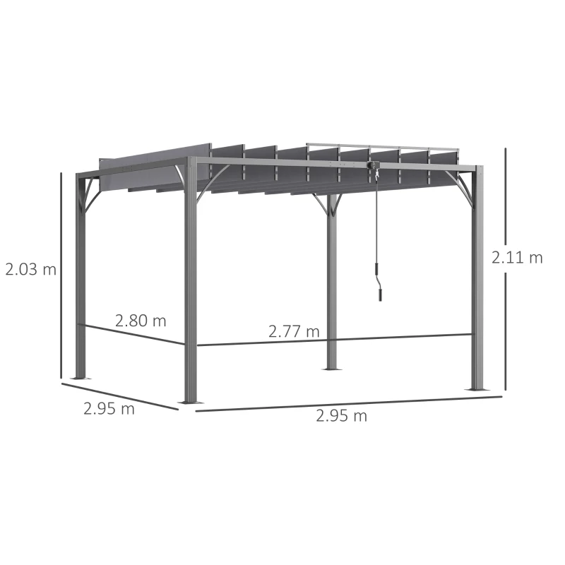 Outsunny 3 x 3(m) Outdoor Pergola with Retractable Roof, Aluminium Louvered Patio Gazebo Canopy for Garden, Patio, Grey