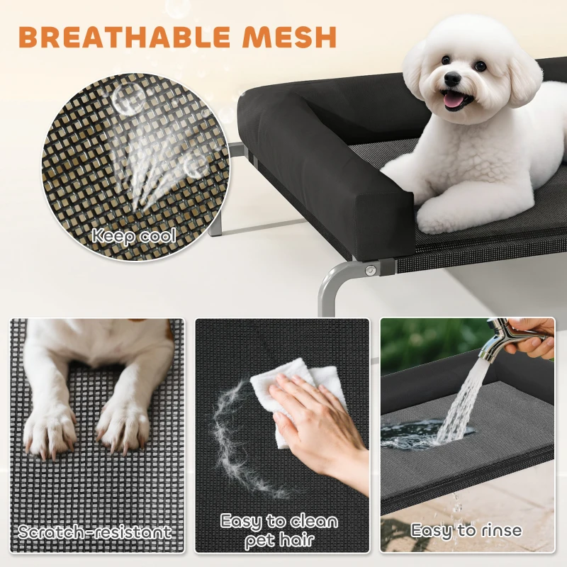 PawHut Elevated Dog Bed with Removable Bolsters, Raised Dog Bed for Small Breeds, Portable Indoor & Outdoor Pet Cots, Black