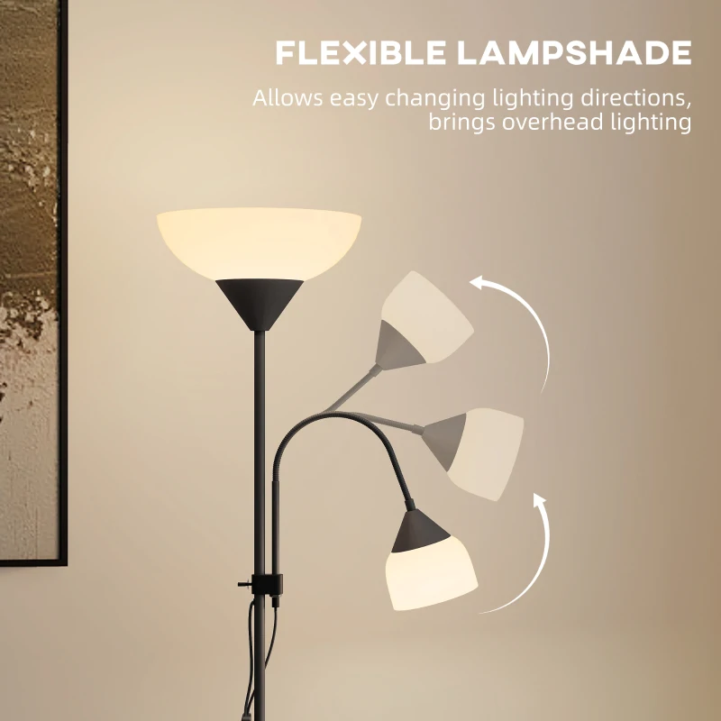 HOMCOM LED Floor Lamp for Living Room, 180cm Tall Standing Lamp, Mother and Child Uplighter with Adjustable Gooseneck, Black