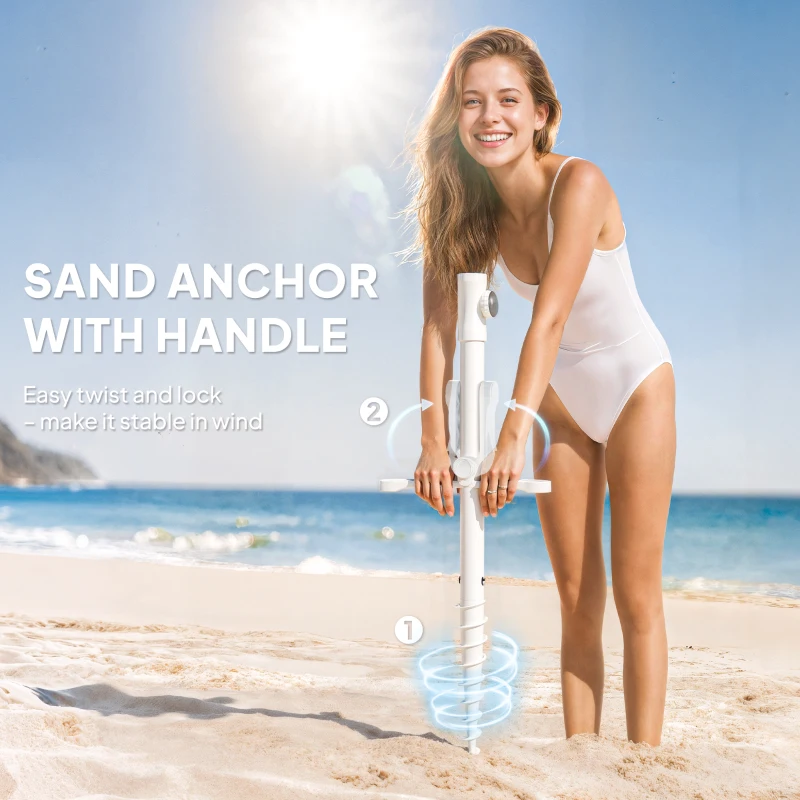 Outsunny Beach Umbrella Portable with Sand Anchor, Carry Bag, Adjustable Height & Tilt, UPF50+ UV Protection, Blue