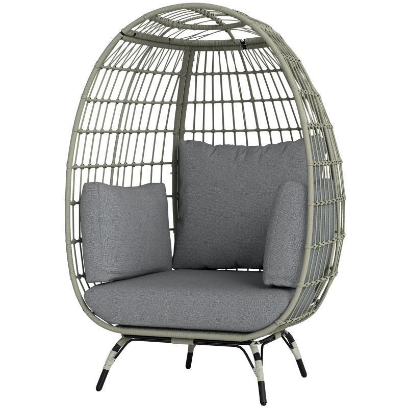 Outsunny Rattan Egg Chair with Cushions and Pillows, Charcoal Grey
