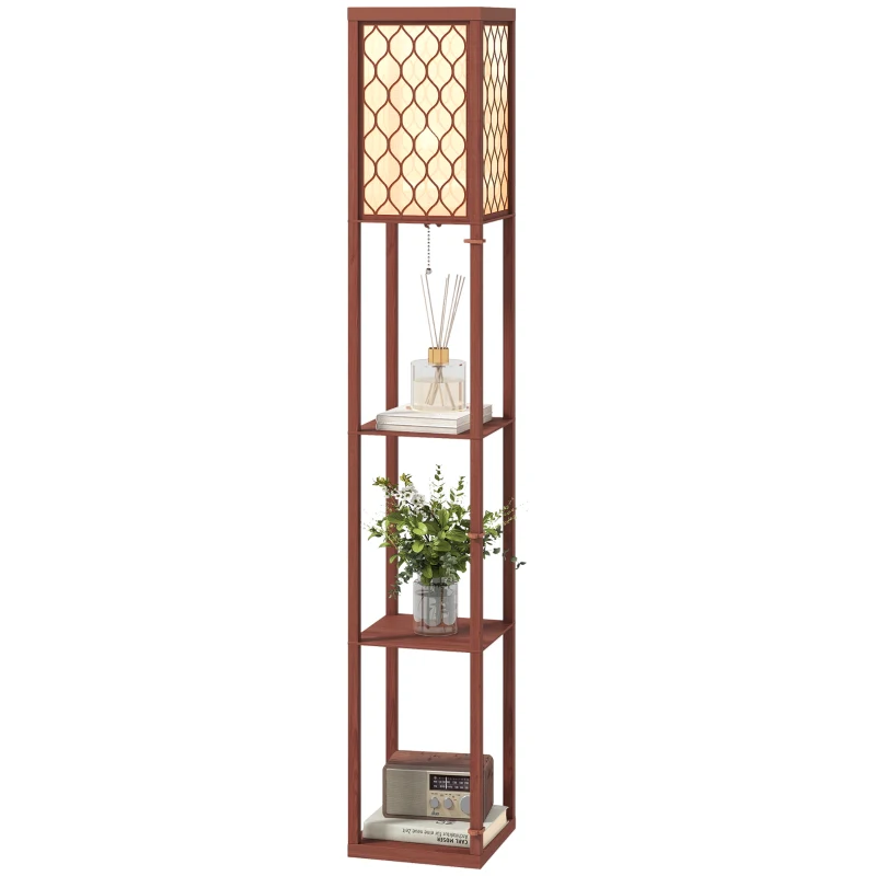 HOMCOM Three-Shelf Standing Lamp - Brown/White