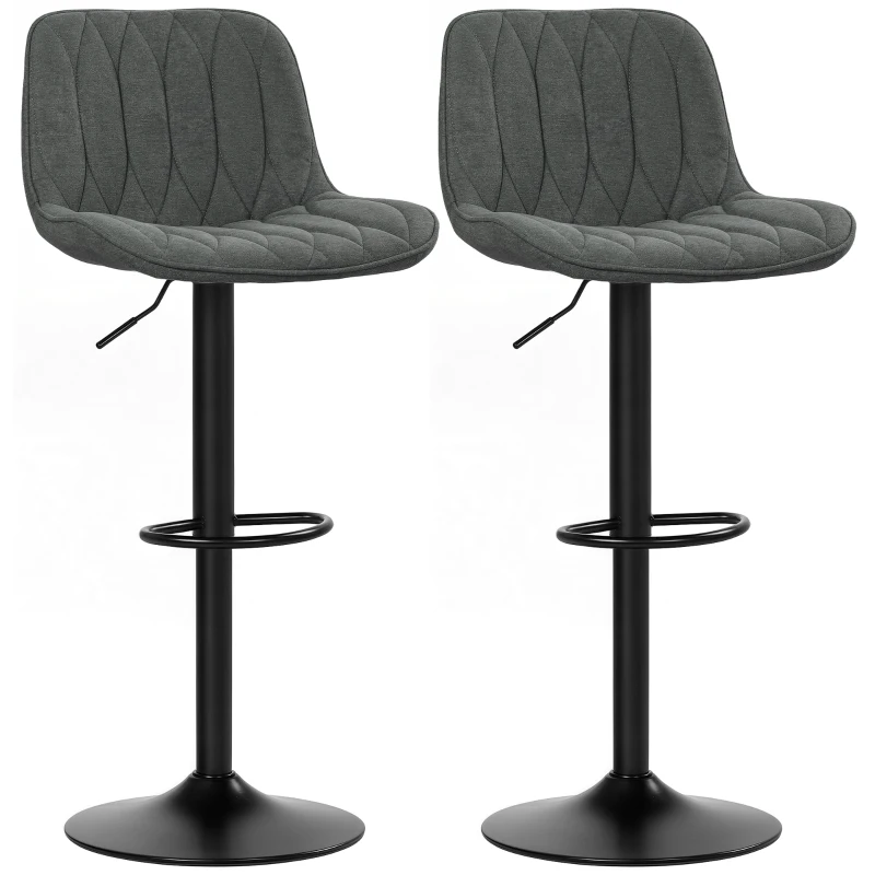 HOMCOM Set of Two Linen-Look Bar Stools - Charcoal Grey