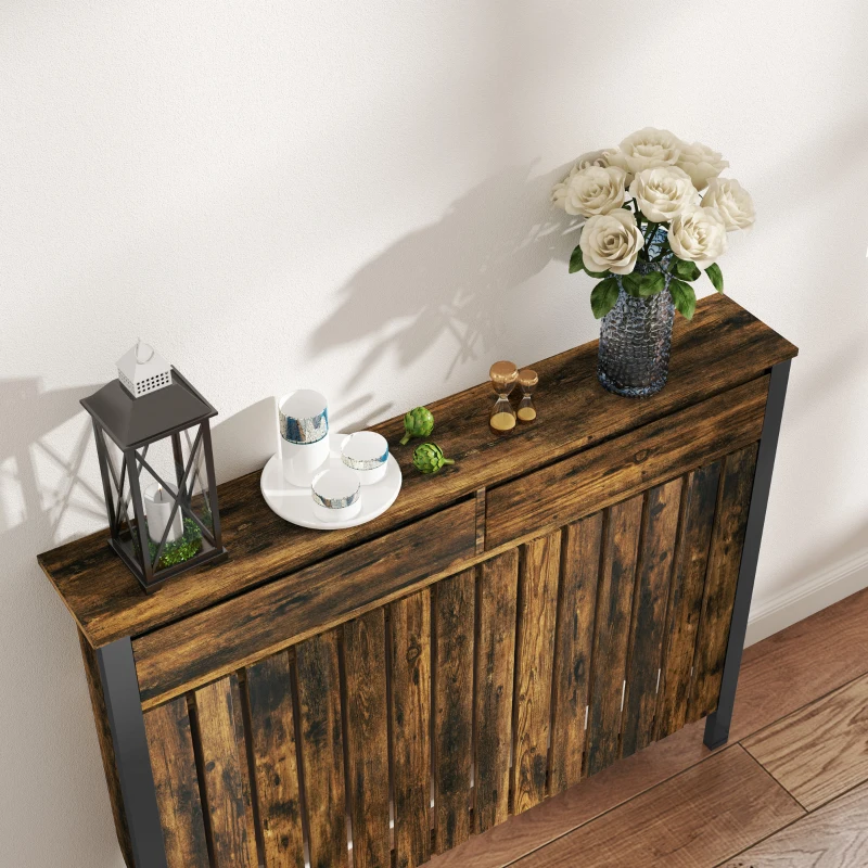 HOMCOM 93 x 119cm Rustic-Look Radiator Cover - Brown/Black