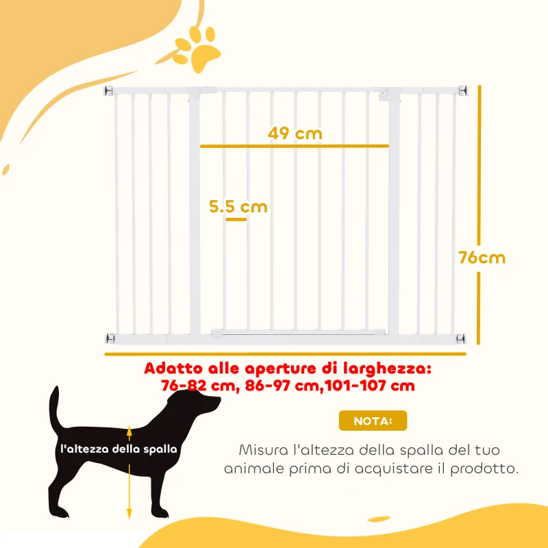 PawHut Cancellino per Cani di Sicurezza Estensibile da 76-107cm Montaggio a Pressione, Metallo e Plastica, Bianco