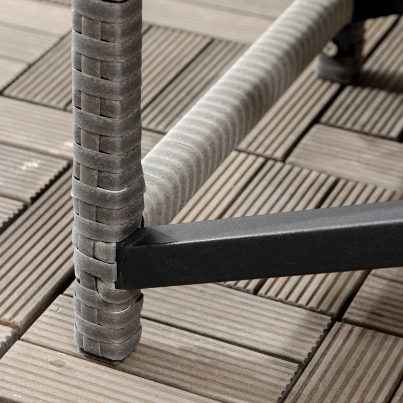 Outsunny Outdoor Coffee Table, Garden PE Rattan Side Table with Plastic Board Under the Full Woven Table Top and X-Shaped Frame for Patio, Balcony, Mixed Grey