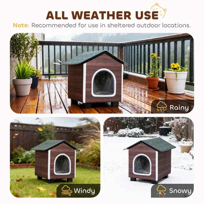 PawHut Insulated Outdoor Cat House, Water-Resistant Feral Cat Shelter with Elevated Base and Cushion, Red-brown