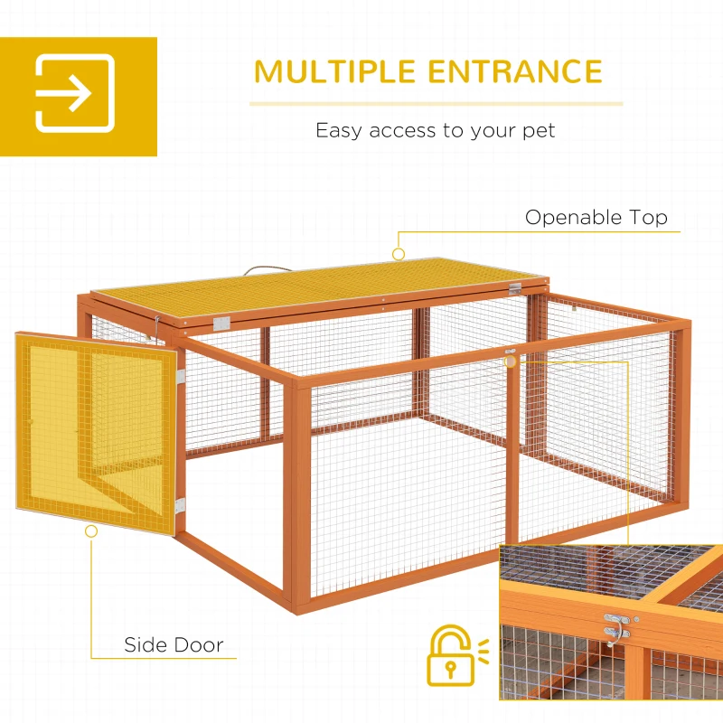 PawHut Wooden Folding Rabbit Hutch, for 2-3 Rabbits - Orange